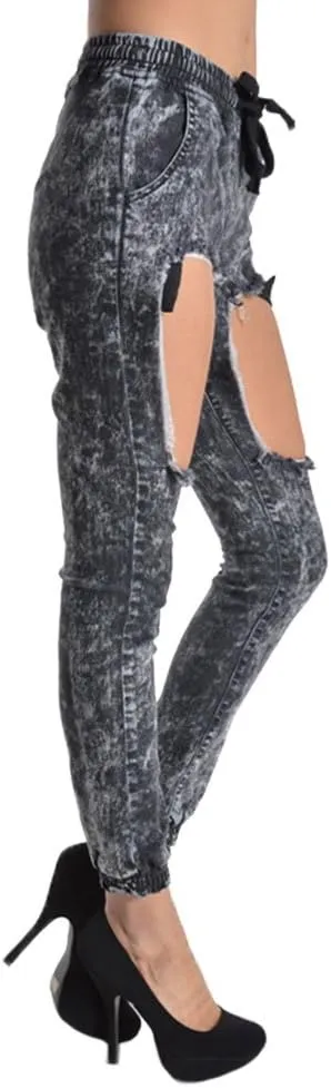 Women's Ripped Knee Skinny Fit Denim Bottoms