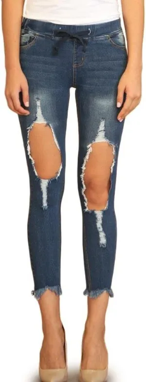 Women's Ripped Knee Skinny Fit Denim Bottoms