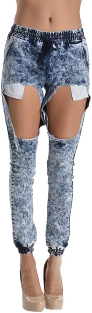 Women's Ripped Knee Skinny Fit Denim Bottoms