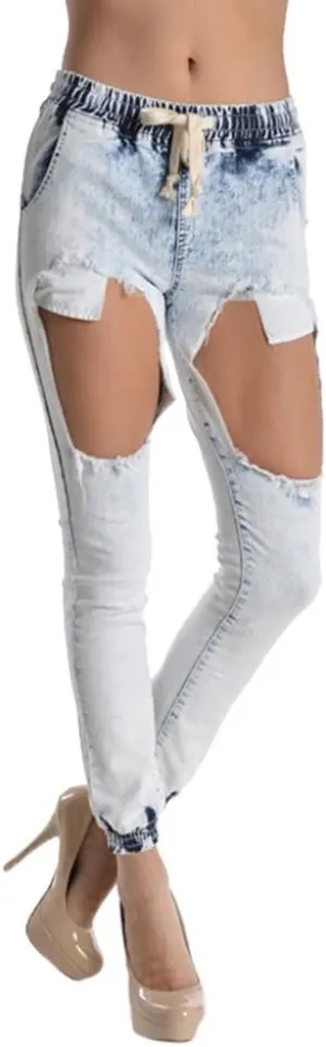 Women's Ripped Knee Skinny Fit Denim Bottoms