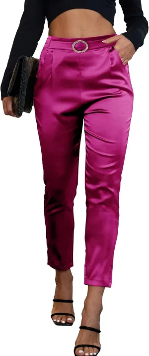 Women's Satin Pants Dress Casual Party Wedding Night Pull on High Waist Pants
