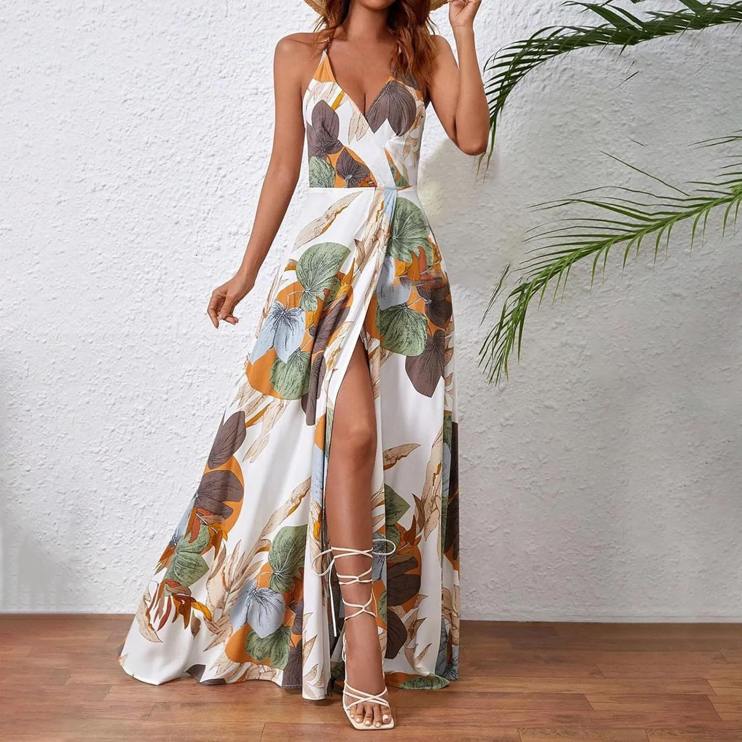 Womens Sexy Spaghetti Straps Maxi Dresses Beach Boho Dress Flowy Vocation Outfits 2025