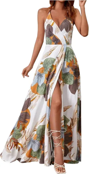 Womens Sexy Spaghetti Straps Maxi Dresses Beach Boho Dress Flowy Vocation Outfits 2025