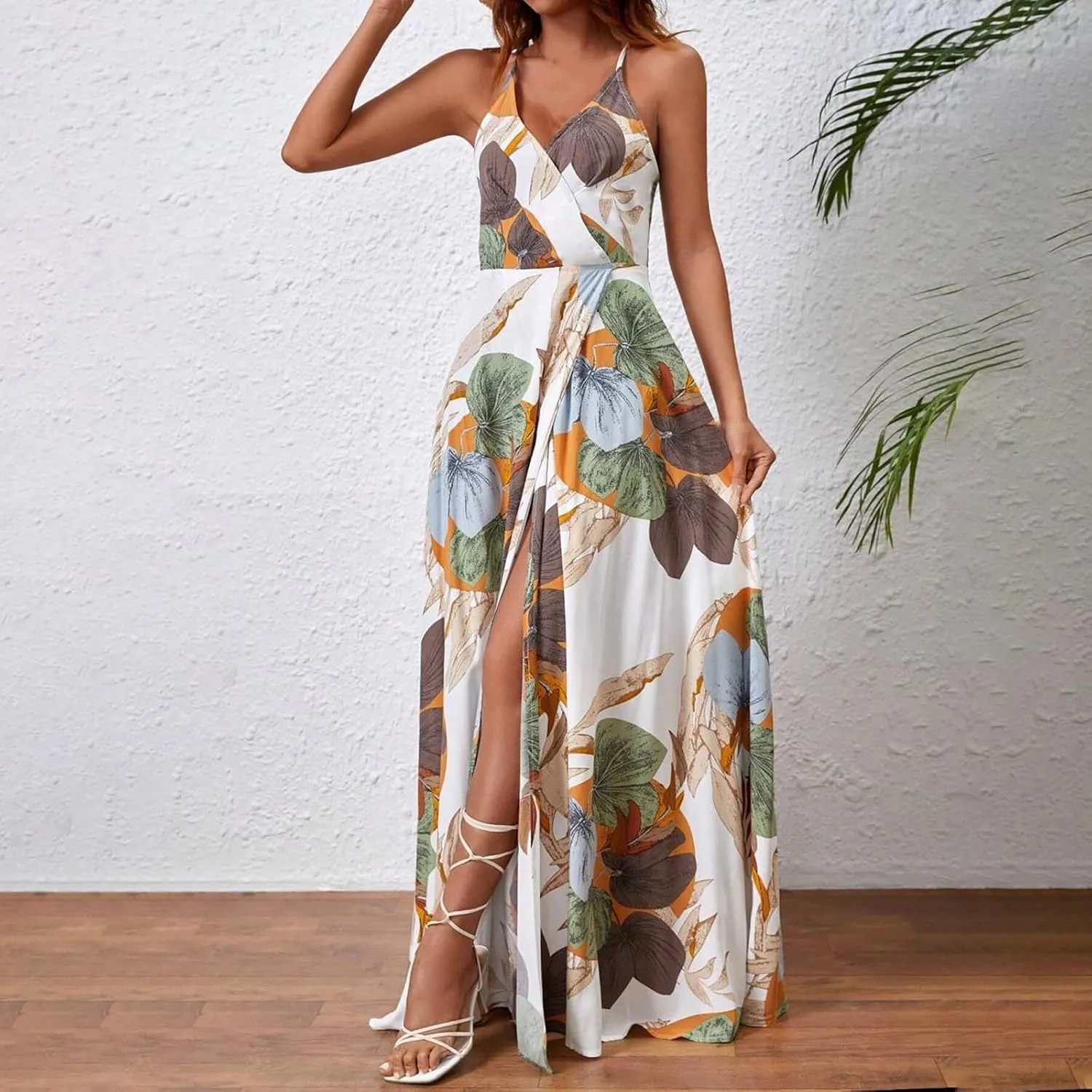 Womens Sexy Spaghetti Straps Maxi Dresses Beach Boho Dress Flowy Vocation Outfits 2025