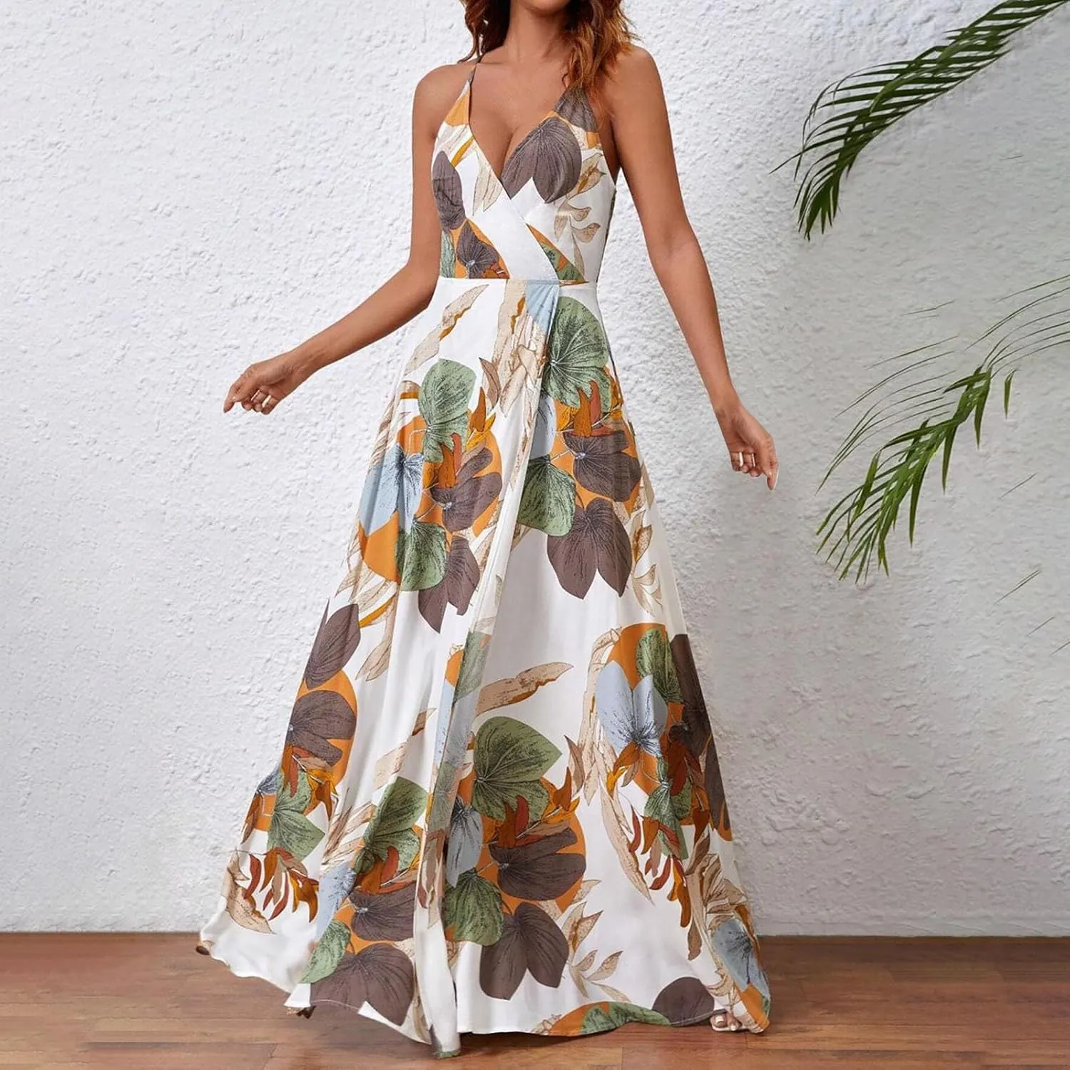 Womens Sexy Spaghetti Straps Maxi Dresses Beach Boho Dress Flowy Vocation Outfits 2025