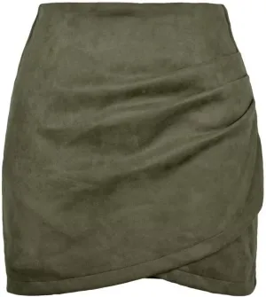 Women's Skirts High Waisted Ruched Wrap Faux Suede Mini Skirts Zipper Back A-Line Bodycon Mini Skirts Elegant Skirts