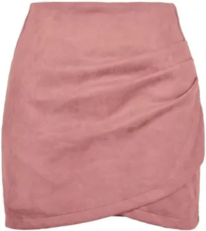 Women's Skirts High Waisted Ruched Wrap Faux Suede Mini Skirts Zipper Back A-Line Bodycon Mini Skirts Elegant Skirts