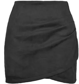 Women's Skirts High Waisted Ruched Wrap Faux Suede Mini Skirts Zipper Back A-Line Bodycon Mini Skirts Elegant Skirts