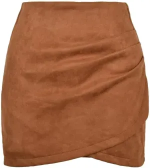 Women's Skirts High Waisted Ruched Wrap Faux Suede Mini Skirts Zipper Back A-Line Bodycon Mini Skirts Elegant Skirts
