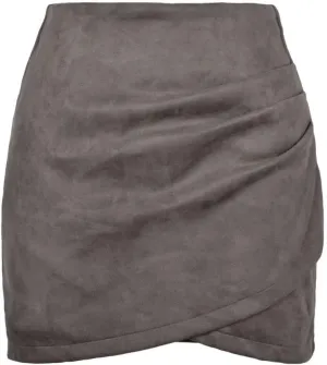 Women's Skirts High Waisted Ruched Wrap Faux Suede Mini Skirts Zipper Back A-Line Bodycon Mini Skirts Elegant Skirts