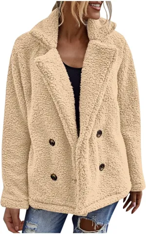 Women's Solid Color Winter Buttoned Jacket With Pockets Casual Style plus Size Transparent Coat