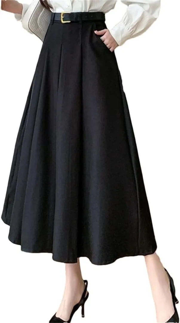 Women's Spring Summer Elegant Loose Umbrella Long Skirts High Waist Solid Casual A-Line Skirts