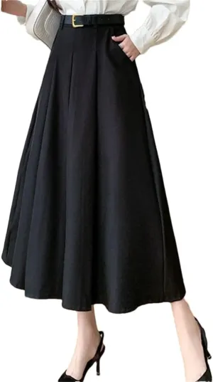 Women's Spring Summer Elegant Loose Umbrella Long Skirts High Waist Solid Casual A-Line Skirts