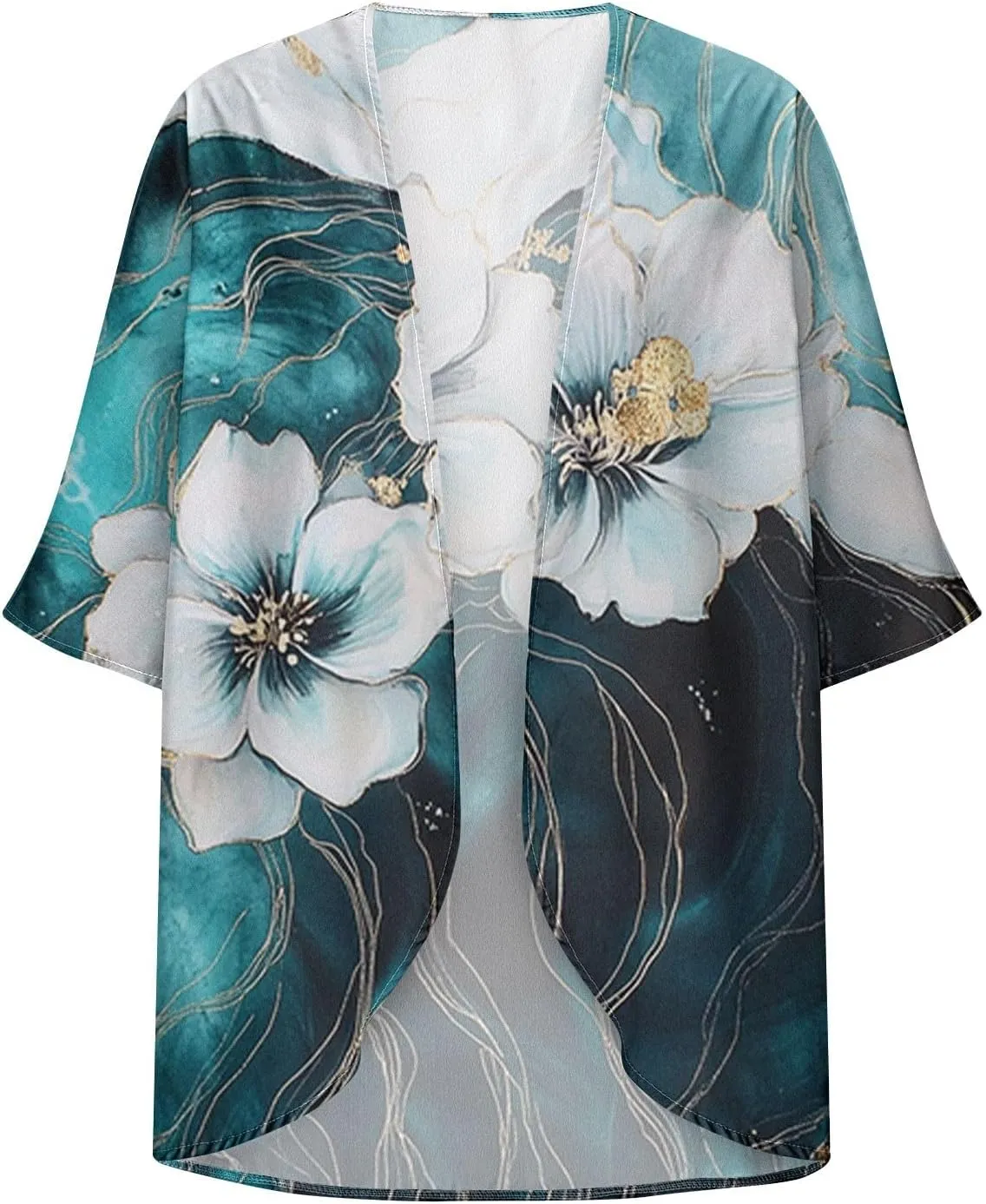Womens Summer 3/4 Sleeve Chiffon Kimono Cardigan Work Swimsuit Open Cover Ups Front Flowy Loose Beach Coverups