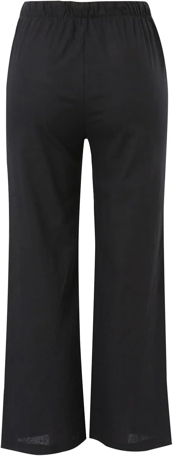 Women's Summer Palazzo Pants Casual Wide Leg Linen Pants Flowy Beach Pants Elastic Waist Comfy Lightweight Trousers