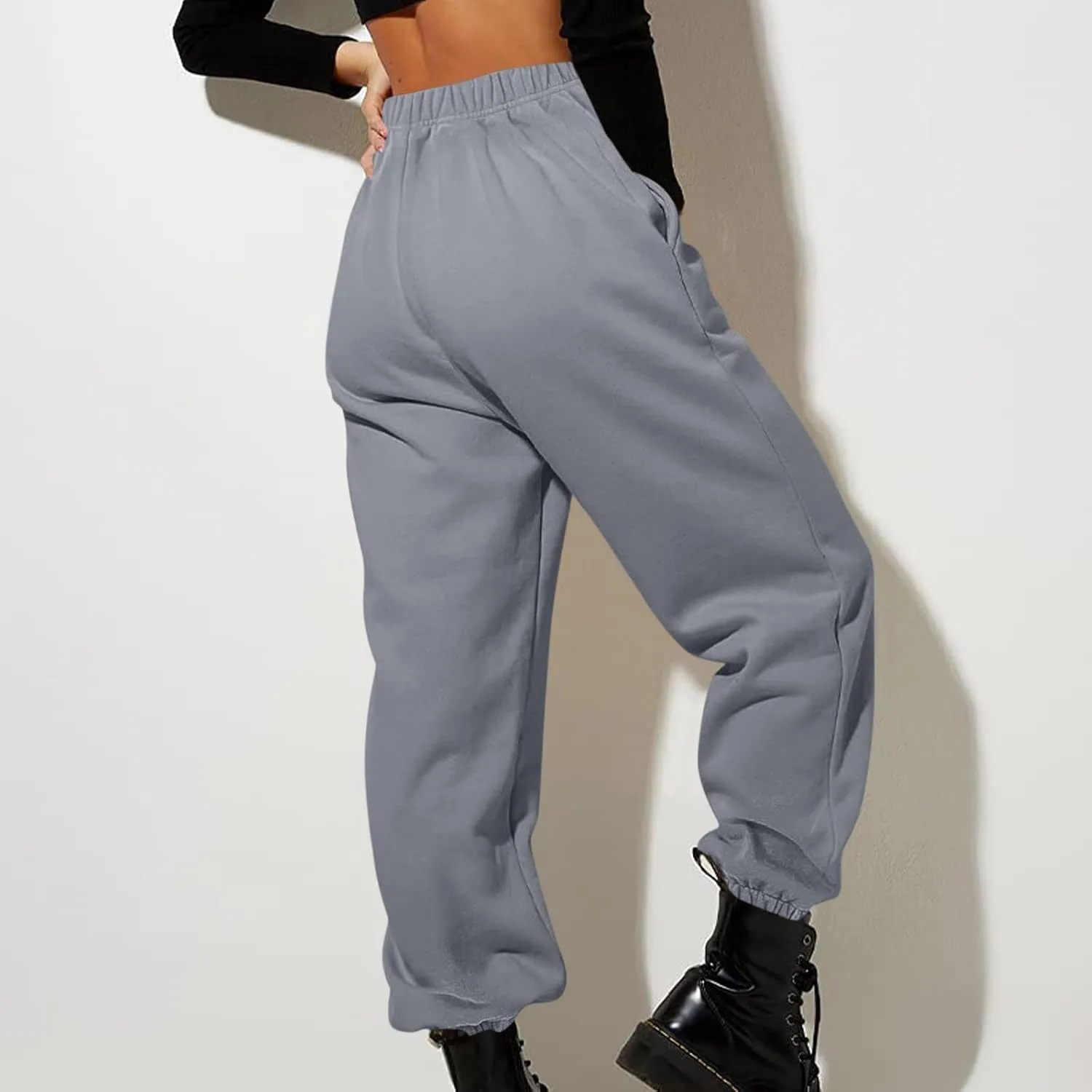 Womens Sweatpants Hiking Bottoms Joggers Lounge Drawstring Straight Leg High Waisted Basics Pants Trousers