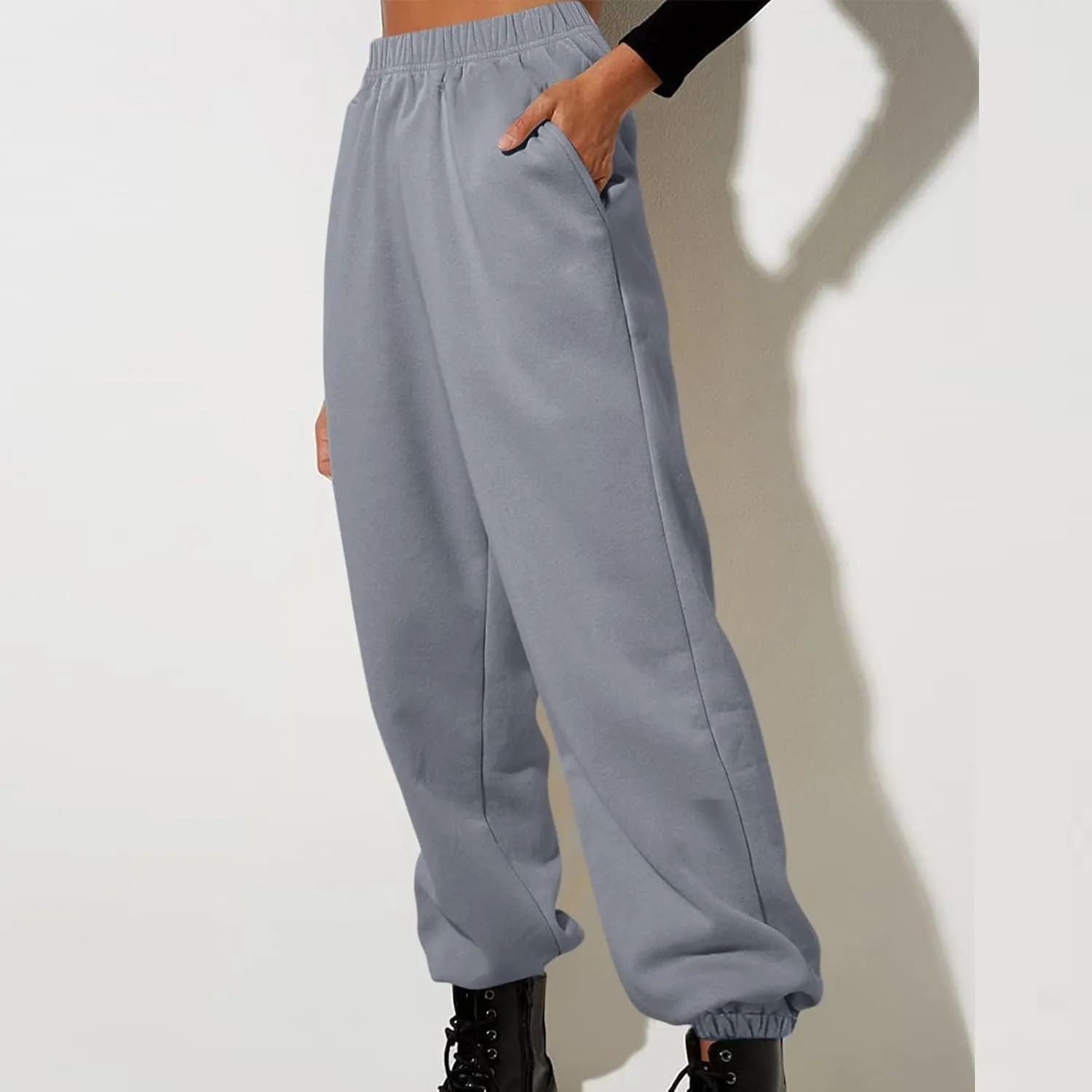 Womens Sweatpants Hiking Bottoms Joggers Lounge Drawstring Straight Leg High Waisted Basics Pants Trousers