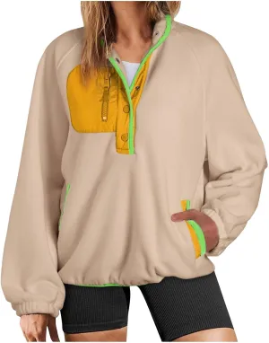 Womens Sweatshirts with Pockets Half Zip Cropped Pullover Fleece Quarter Zipper Hoodies Fall outfits Clothes Trendy