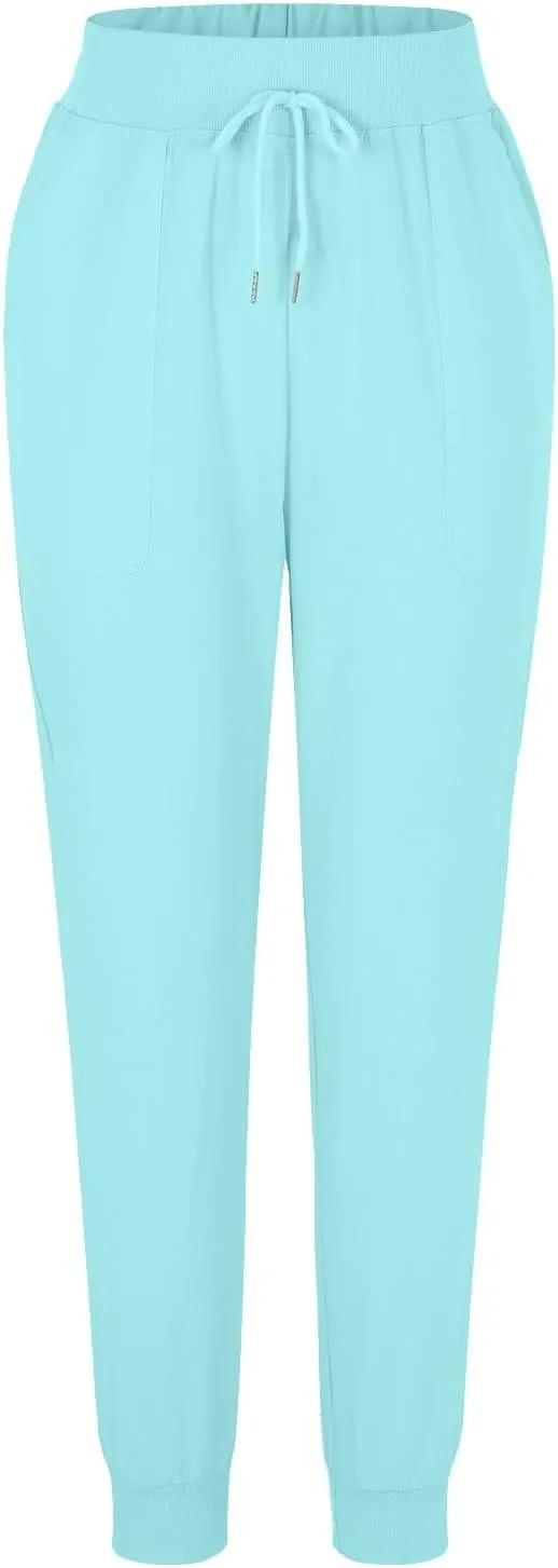 Womens Tapered Pants Cotton Linen Drawstring Elastic Waist Pants Casual Trousers with Pockets Joggers Travel Slacks