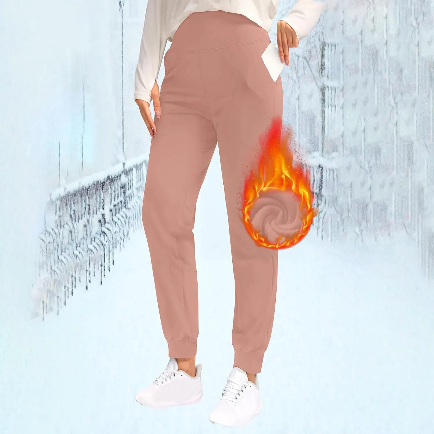 Womens Thick Jogger Pants Fleece Lined Warm Sweatpants Winter High Waisted Thermal Hiking Pants Sport Lounge Pants