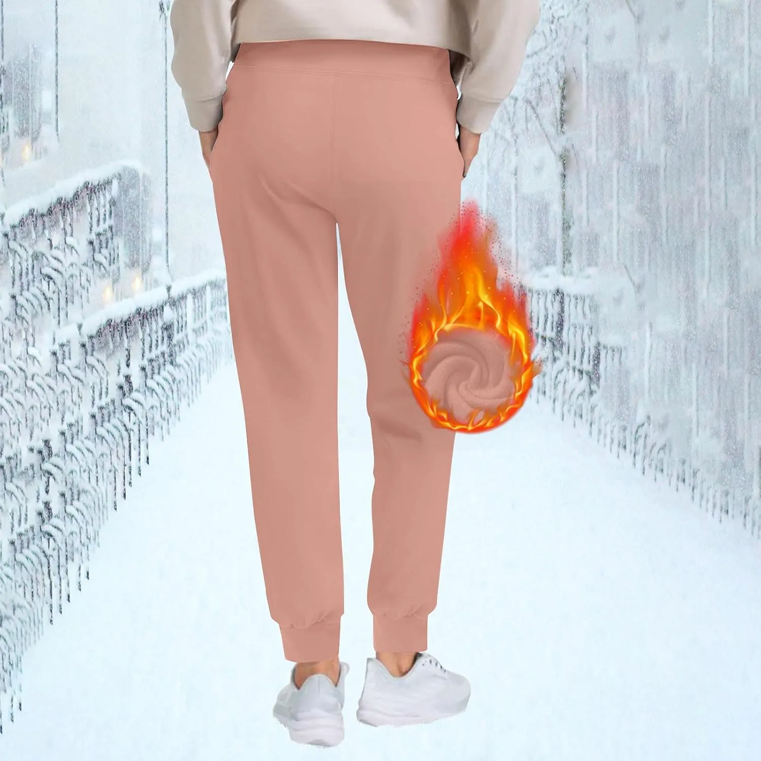Womens Thick Jogger Pants Fleece Lined Warm Sweatpants Winter High Waisted Thermal Hiking Pants Sport Lounge Pants