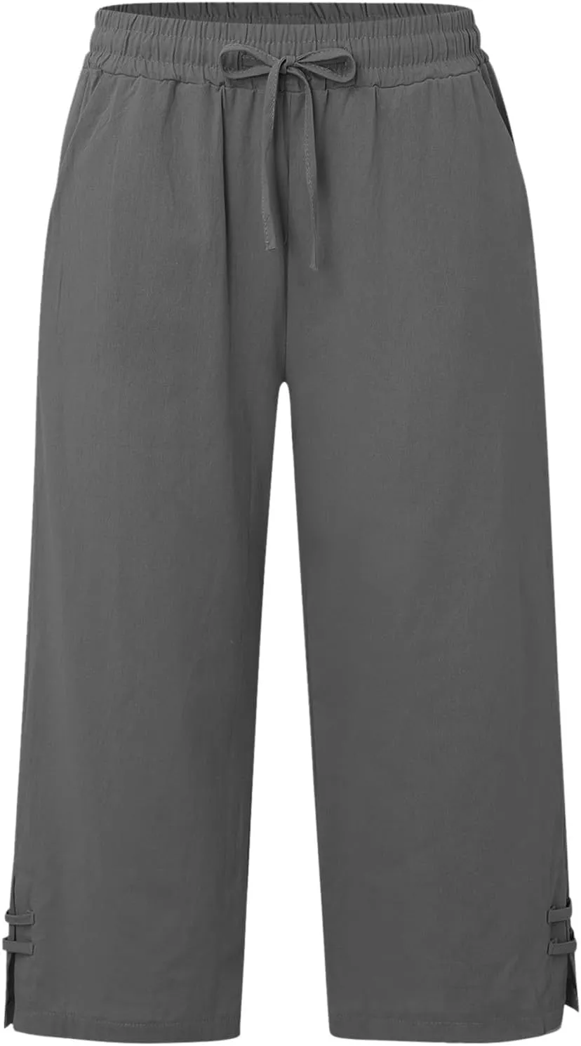 Women's Trendy Wide Leg Pants High Waist Drawstring Elastic Trousers Straight Leg Casual Long Bottoms