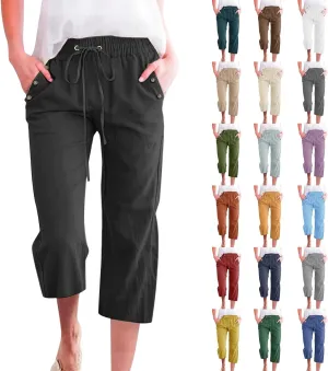 Women's Trendy Wide Leg Pants High Waist Drawstring Elastic Trousers Straight Leg Casual Long Bottoms