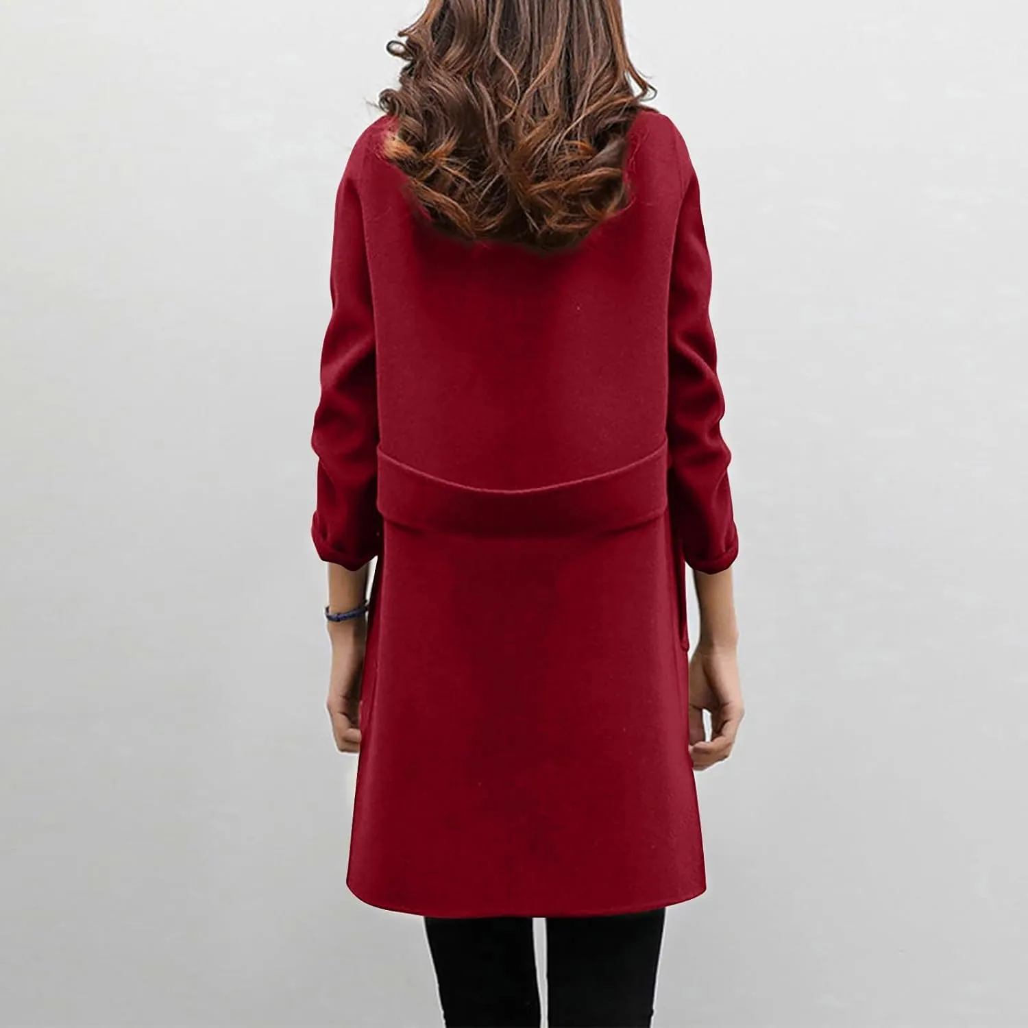 Womens Trendy Woolen Coats Winter Trench Coat Casual Button Cardigan Jacket Overcoat Plain Lapel Outwear
