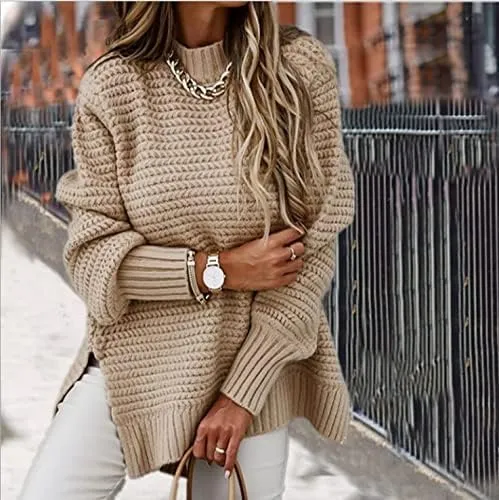 Womens Turtleneck Sweaters Oversized Batwing Long Sleeve Pullover Fall Winter Loose Chunky Knit Jumper Tops