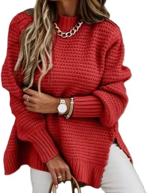 Womens Turtleneck Sweaters Oversized Batwing Long Sleeve Pullover Fall Winter Loose Chunky Knit Jumper Tops