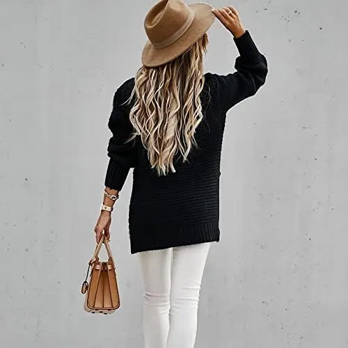 Womens Turtleneck Sweaters Oversized Batwing Long Sleeve Pullover Fall Winter Loose Chunky Knit Jumper Tops