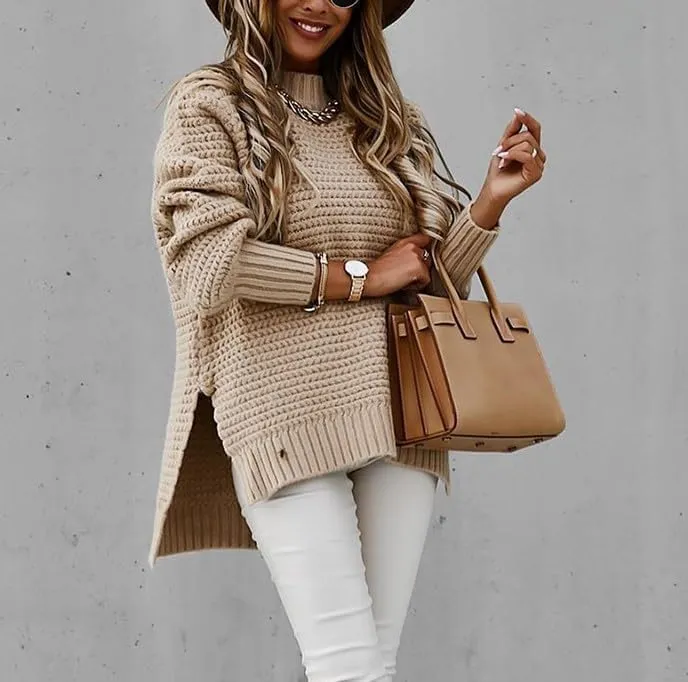 Womens Turtleneck Sweaters Oversized Batwing Long Sleeve Pullover Fall Winter Loose Chunky Knit Jumper Tops