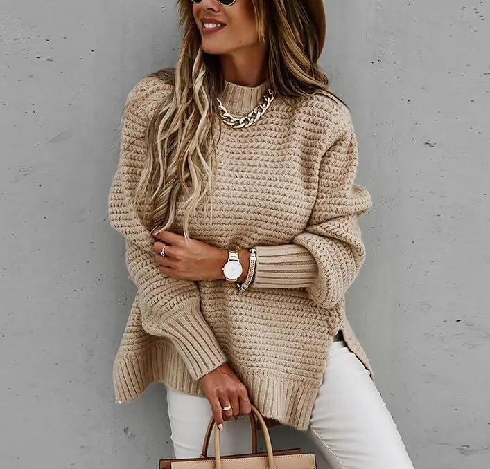 Womens Turtleneck Sweaters Oversized Batwing Long Sleeve Pullover Fall Winter Loose Chunky Knit Jumper Tops