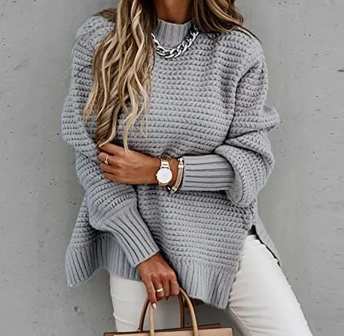 Womens Turtleneck Sweaters Oversized Batwing Long Sleeve Pullover Fall Winter Loose Chunky Knit Jumper Tops