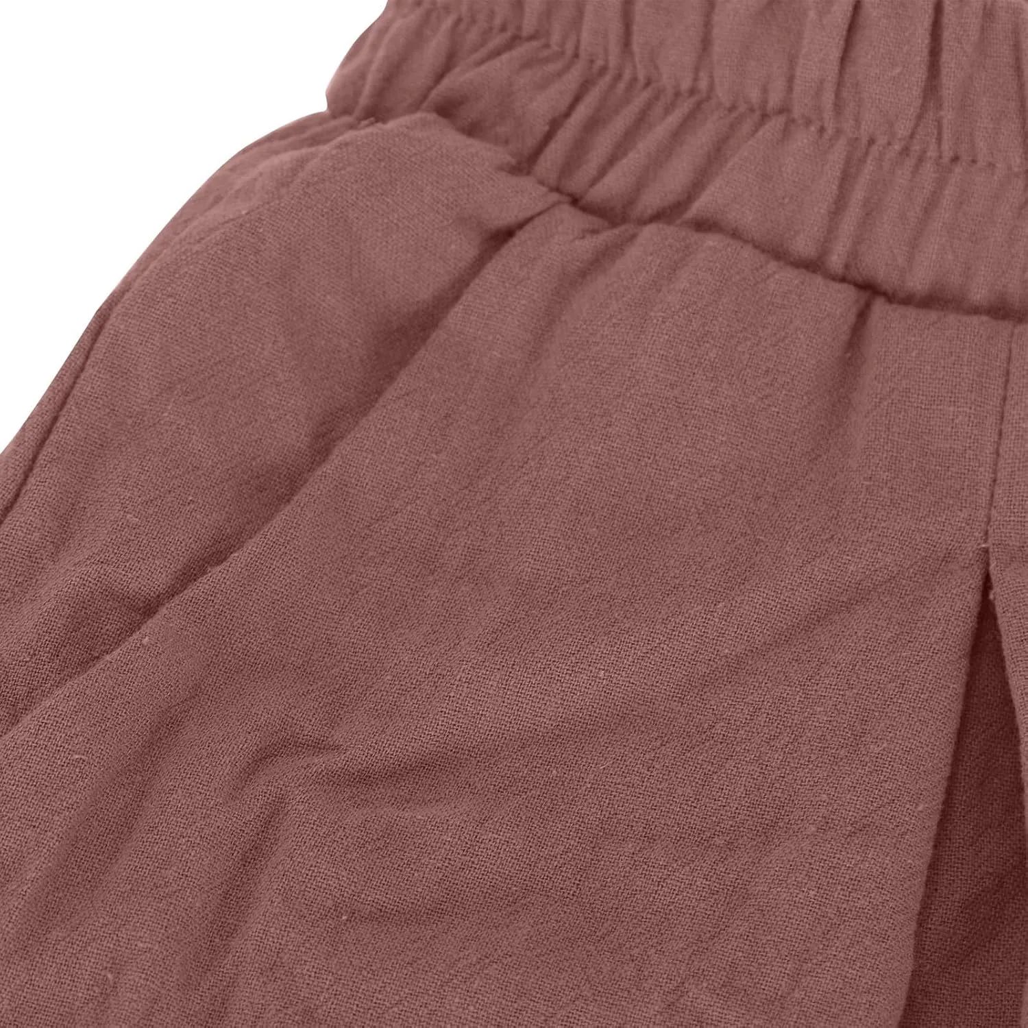 Women's Vintage Cotton Linen Baggy Pants Elastic High Waist Wide Leg Lantern Pants Casual Loose Trouser with Pockets