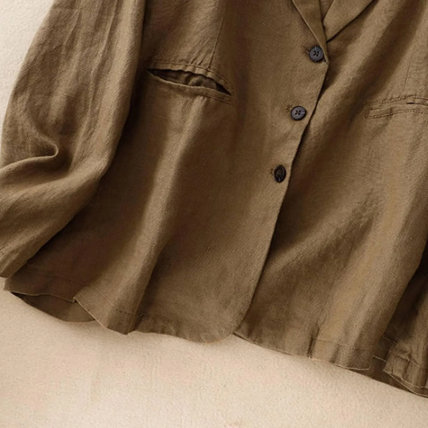 Womens Vintage Oversized Blazers Loose Cotton Linen Button Suit Jackets Breathy Lightweight Comfy Blazer Lapel Coats