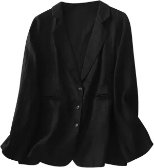 Womens Vintage Oversized Blazers Loose Cotton Linen Button Suit Jackets Breathy Lightweight Comfy Blazer Lapel Coats