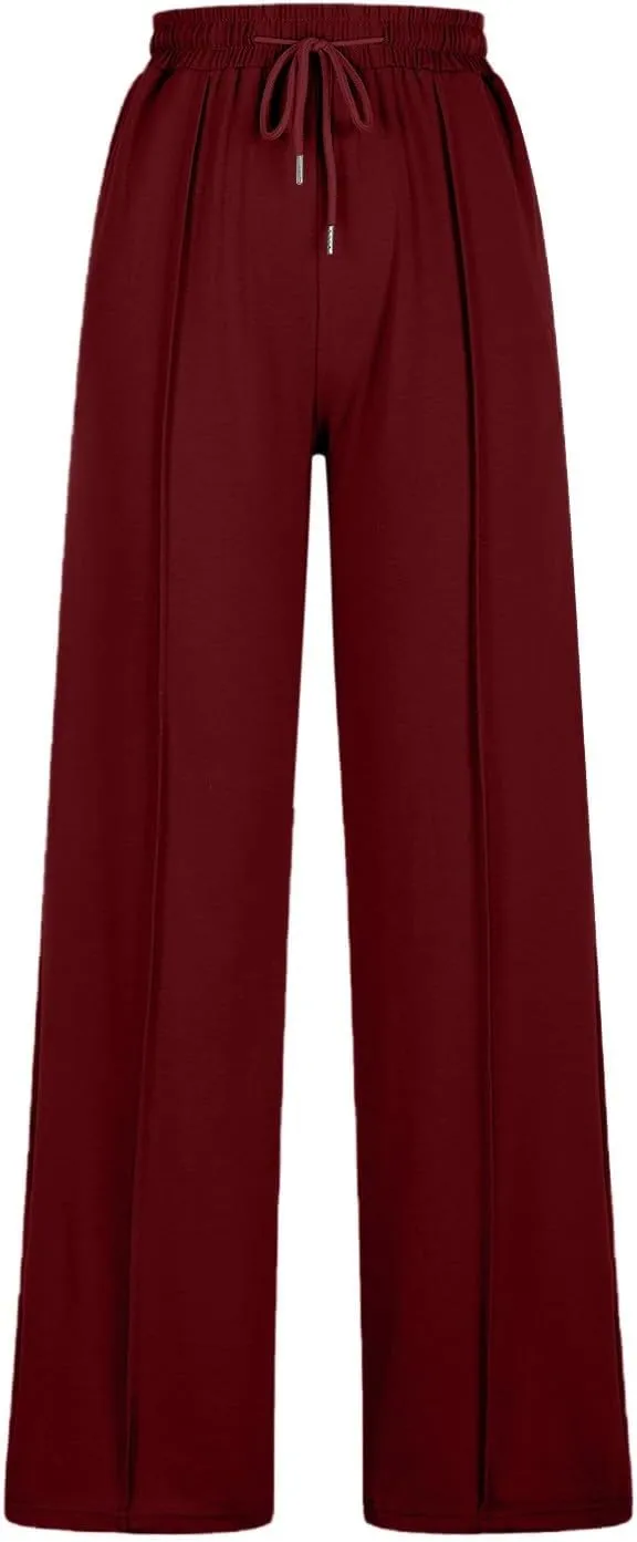 Women's Wide Leg Sweatpants Drawstring Loose Wide Leg Lounge Pants Straight Leg High Waist Casual Joggers Trousers
