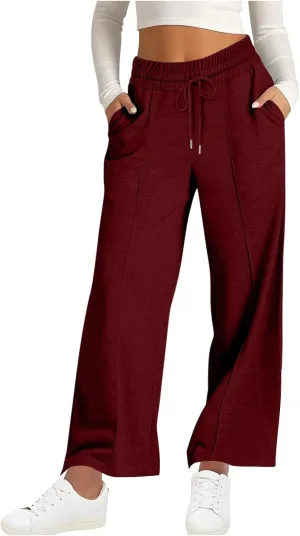 Women's Wide Leg Sweatpants Drawstring Loose Wide Leg Lounge Pants Straight Leg High Waist Casual Joggers Trousers