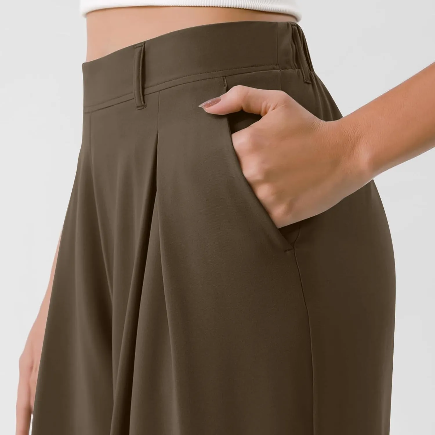 Women's Wide Legged Pants Pleated High Waisted with Pockets Flowy Trousers Business Casual Bottoms Trendy