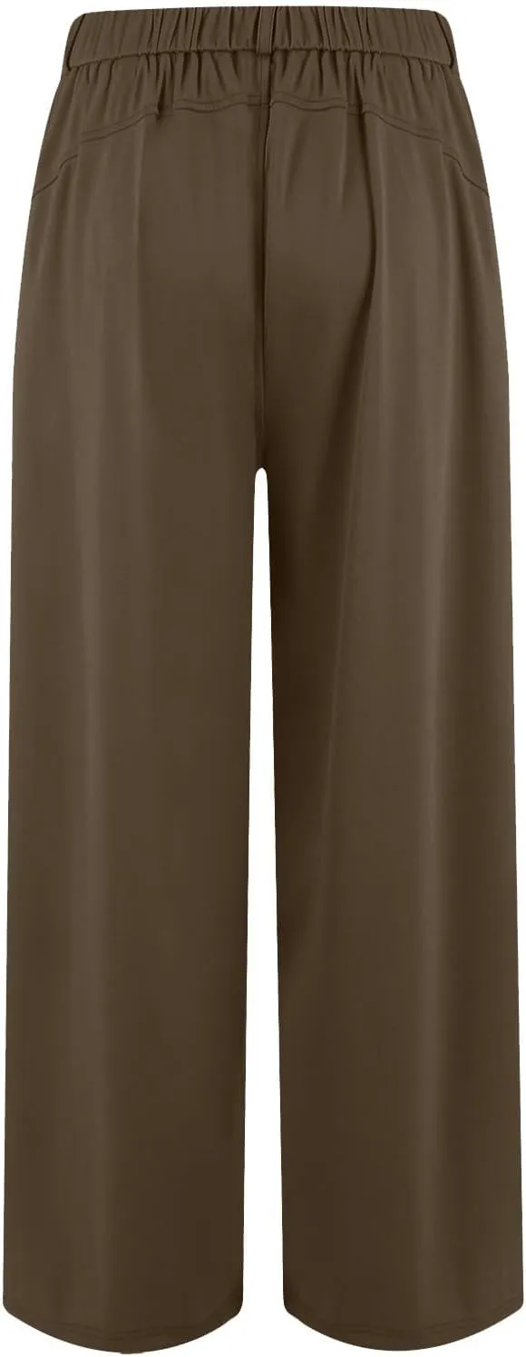 Women's Wide Legged Pants Pleated High Waisted with Pockets Flowy Trousers Business Casual Bottoms Trendy