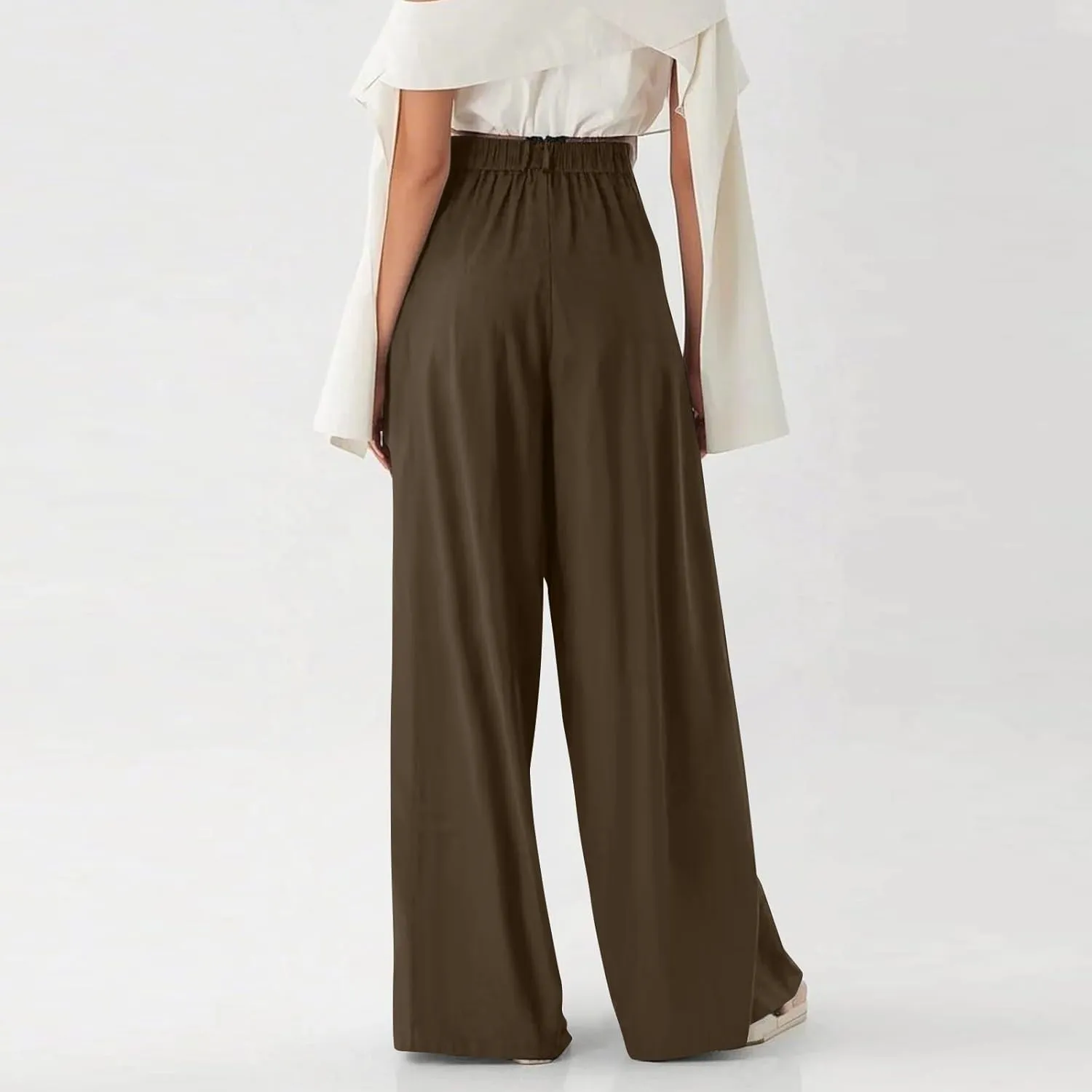 Women's Wide Legged Pants Pleated High Waisted with Pockets Flowy Trousers Business Casual Bottoms Trendy