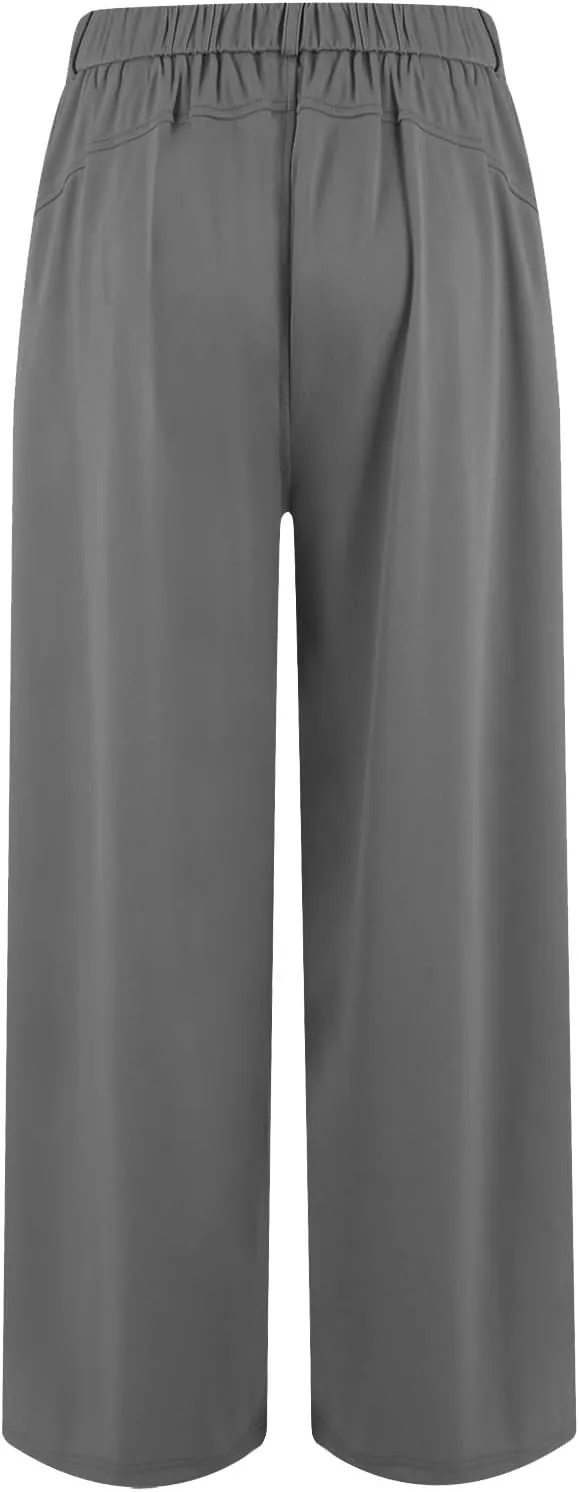 Women's Wide Legged Pants Pleated High Waisted with Pockets Flowy Trousers Business Casual Bottoms Trendy