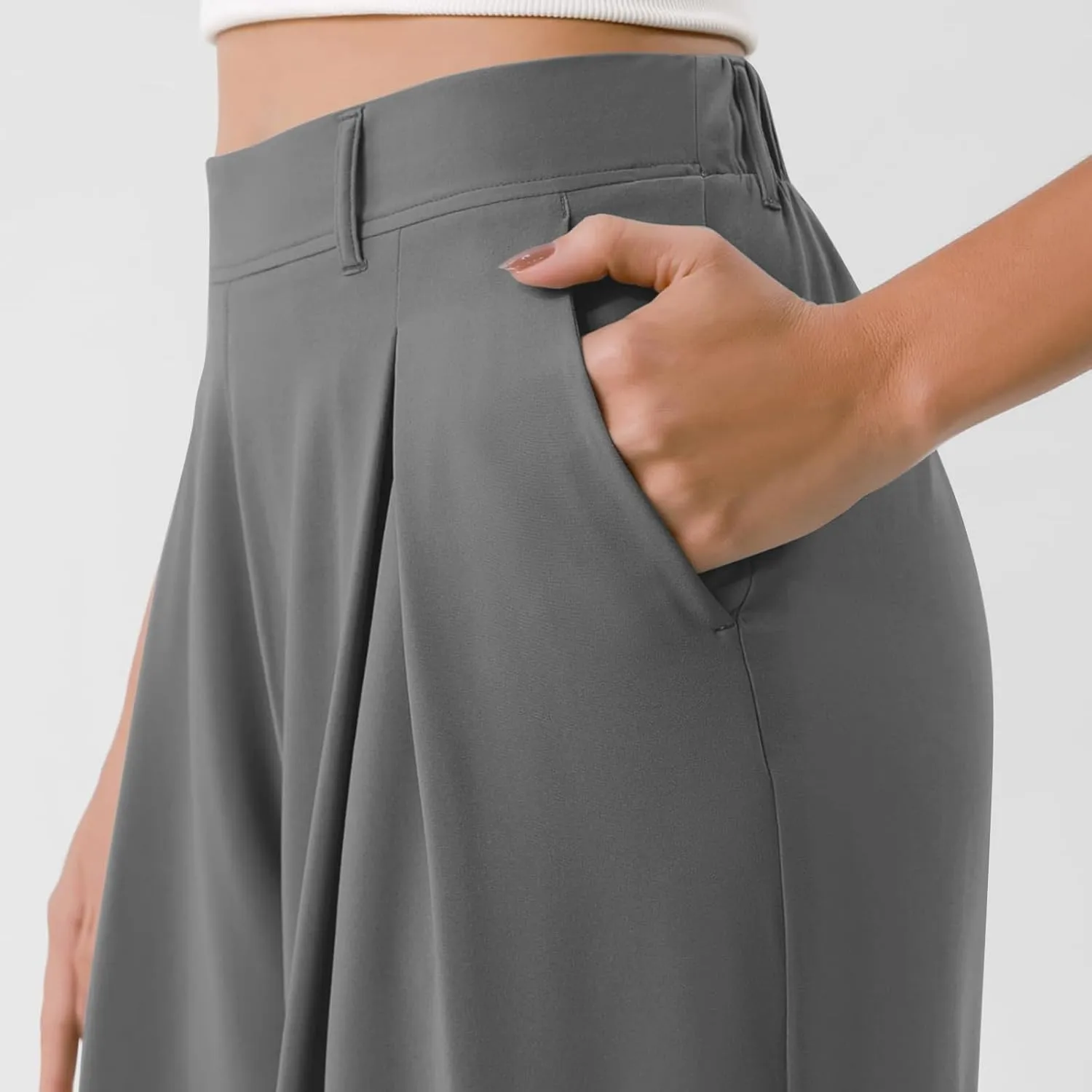 Women's Wide Legged Pants Pleated High Waisted with Pockets Flowy Trousers Business Casual Bottoms Trendy