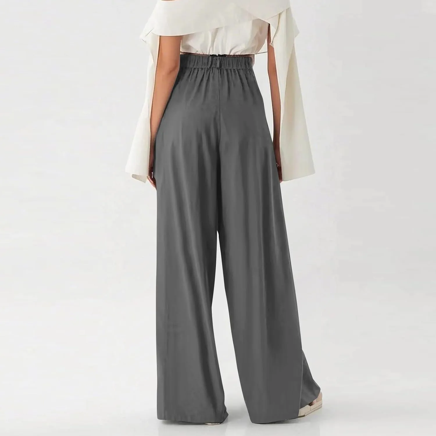 Women's Wide Legged Pants Pleated High Waisted with Pockets Flowy Trousers Business Casual Bottoms Trendy