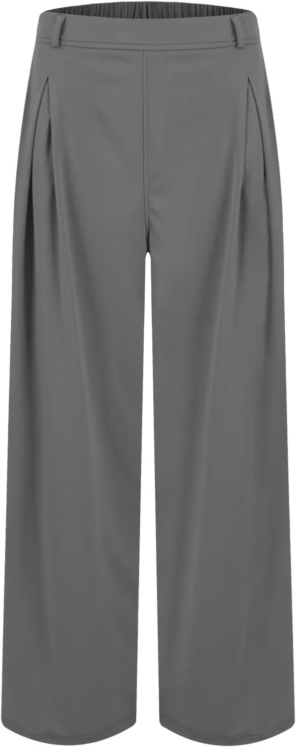 Women's Wide Legged Pants Pleated High Waisted with Pockets Flowy Trousers Business Casual Bottoms Trendy
