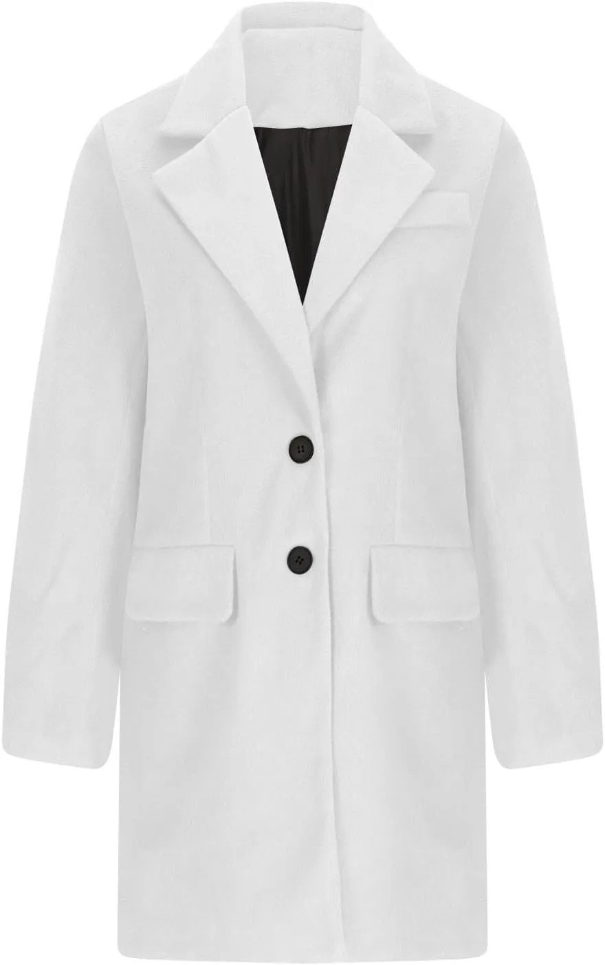 Womens Winter Coats Casual Notched Collar Single Breasted Mid-Long Trench Coats Formal Work Office Overcoat Wool Coats