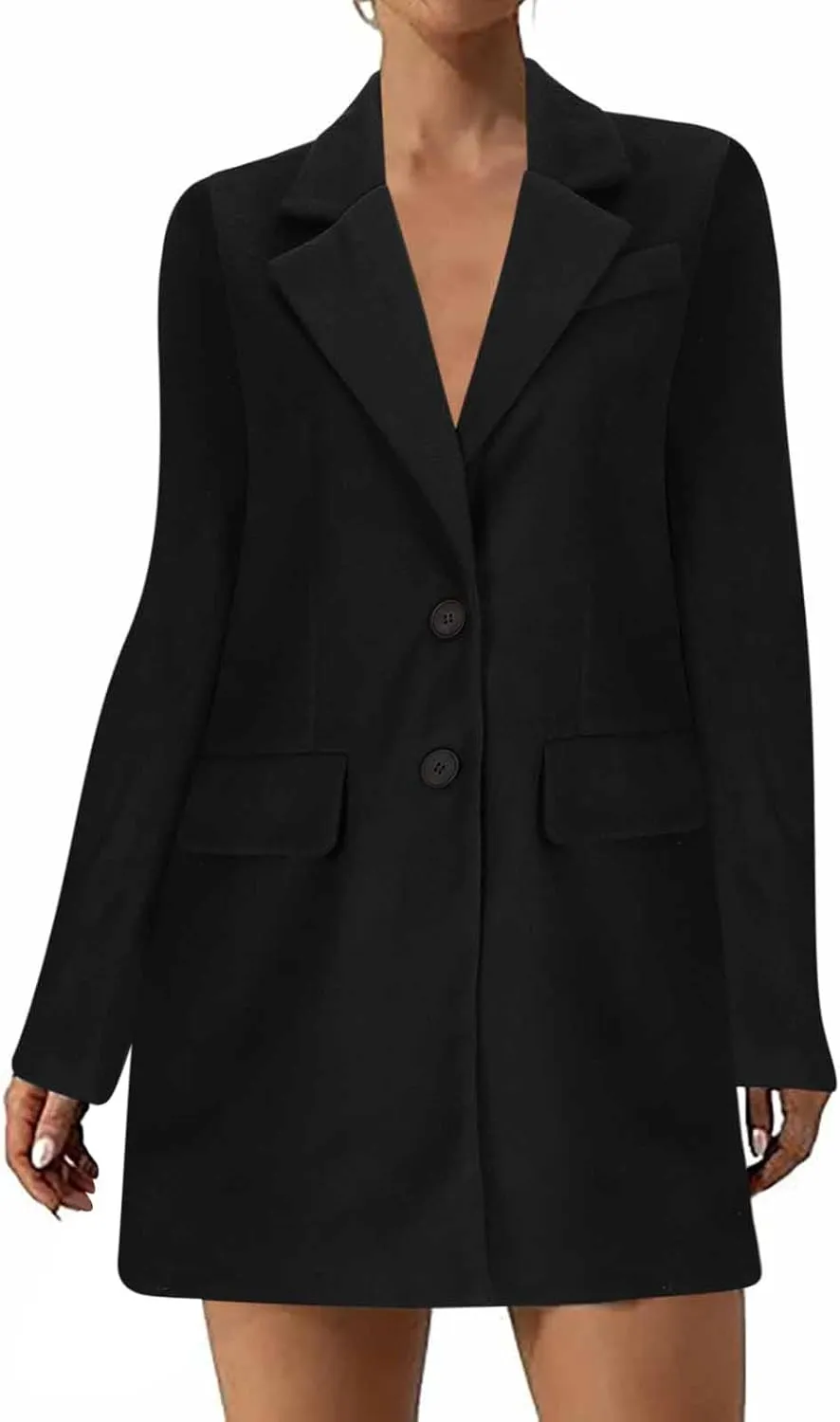 Womens Winter Coats Casual Notched Collar Single Breasted Mid-Long Trench Coats Formal Work Office Overcoat Wool Coats