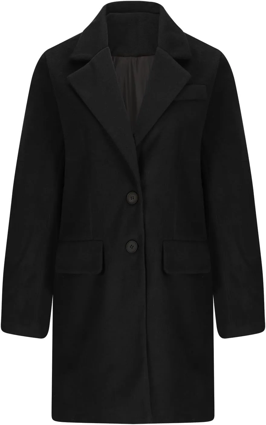 Womens Winter Coats Casual Notched Collar Single Breasted Mid-Long Trench Coats Formal Work Office Overcoat Wool Coats