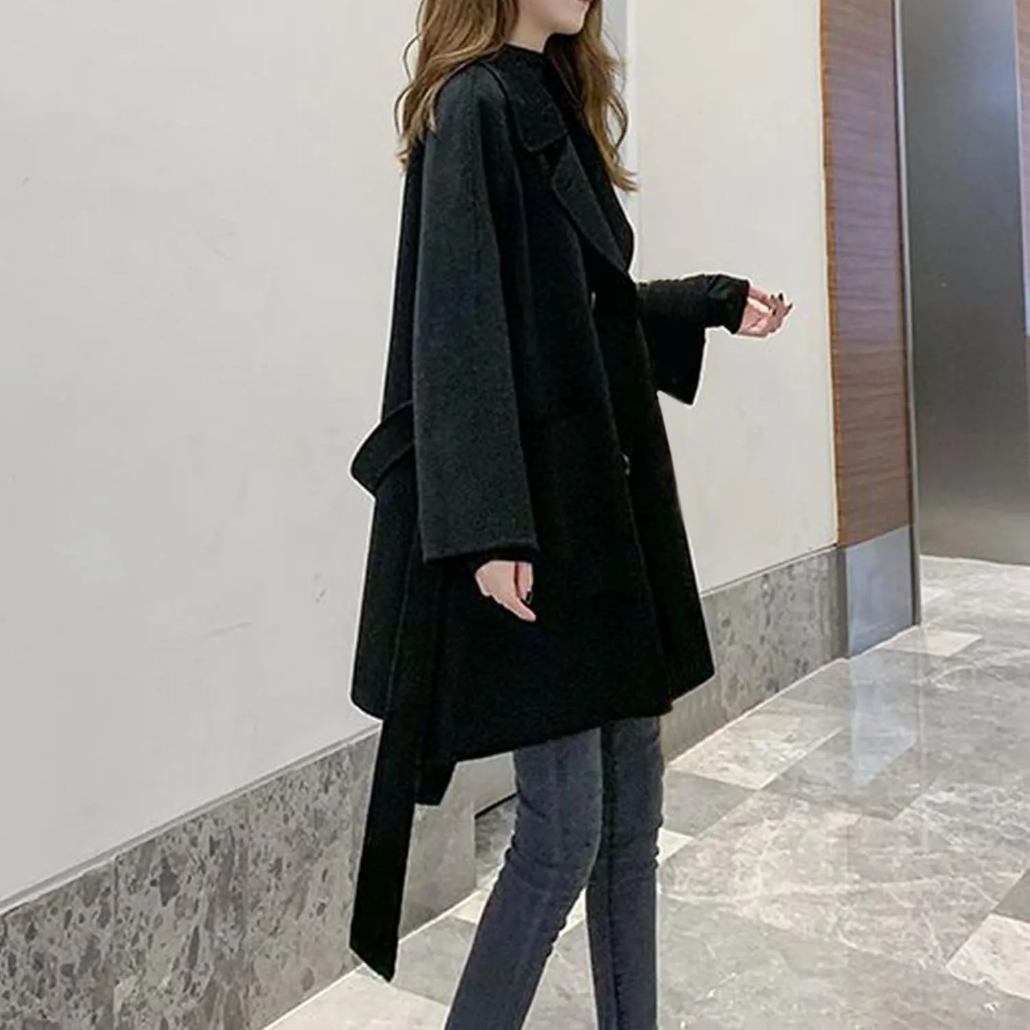 Womens Winter Coats Single Breast Wool Blend Coats Overcoat Casual Long Sleeve Business Trench Coats Work Office Jacket